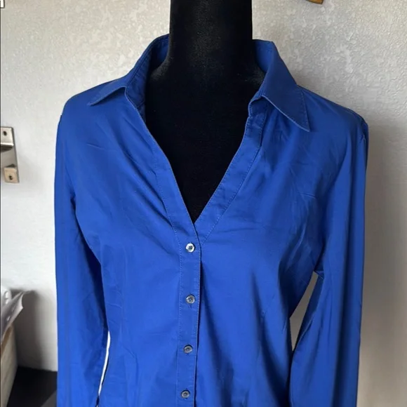 Express Blue Fitted Long Sleeve Button Down Shirt - Picture 3 of 10